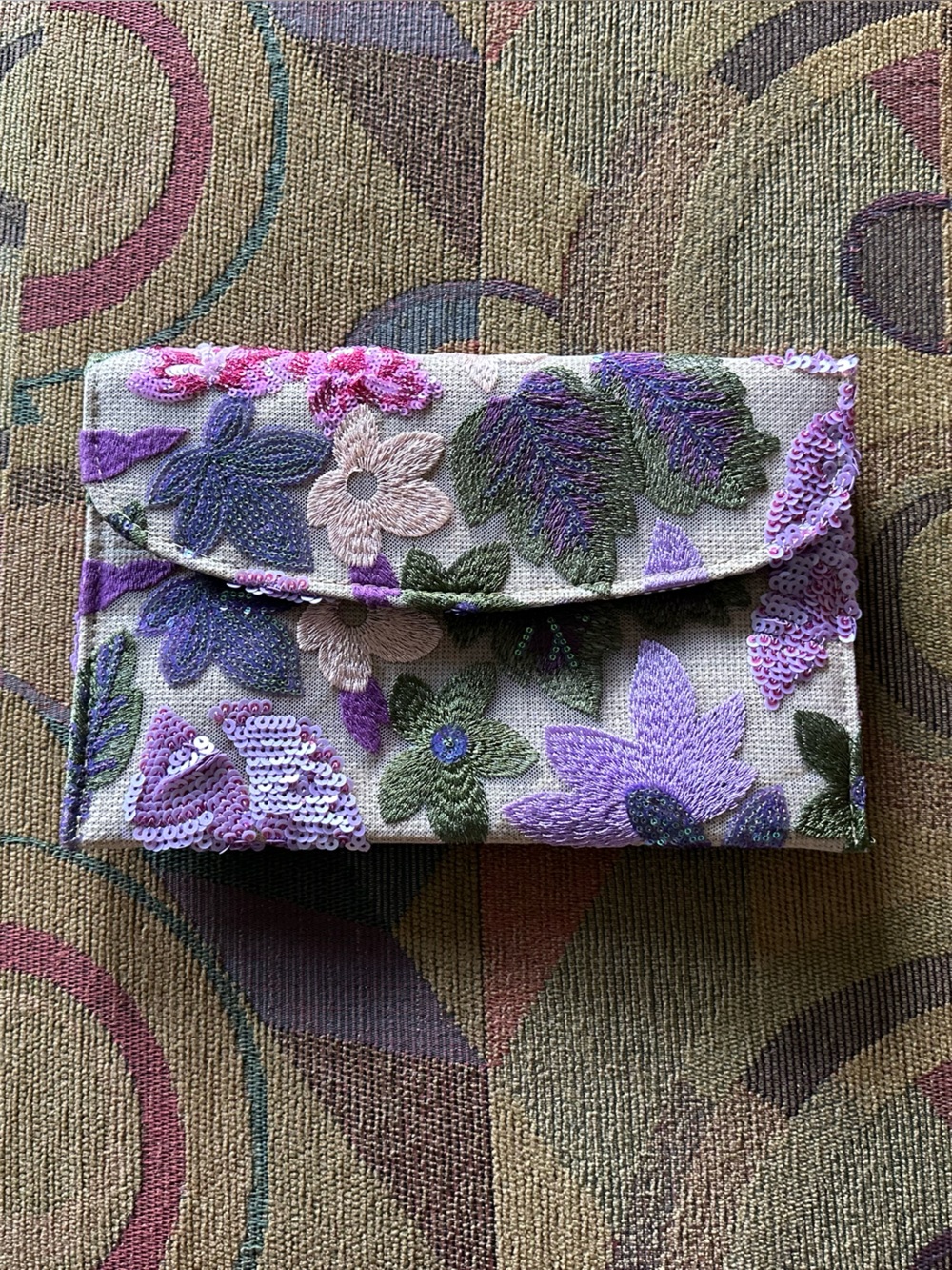 Embroidered Floral Lavender Card Wallet